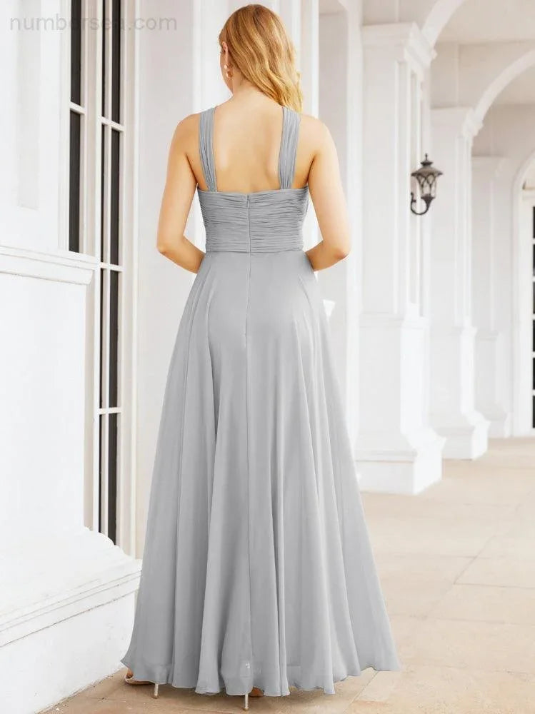 Numbersea Abiti da damigella incrociati con collo all'americana per festa, matrimonio, sera, ballo di fine anno, abiti lunghi da ballo 28053