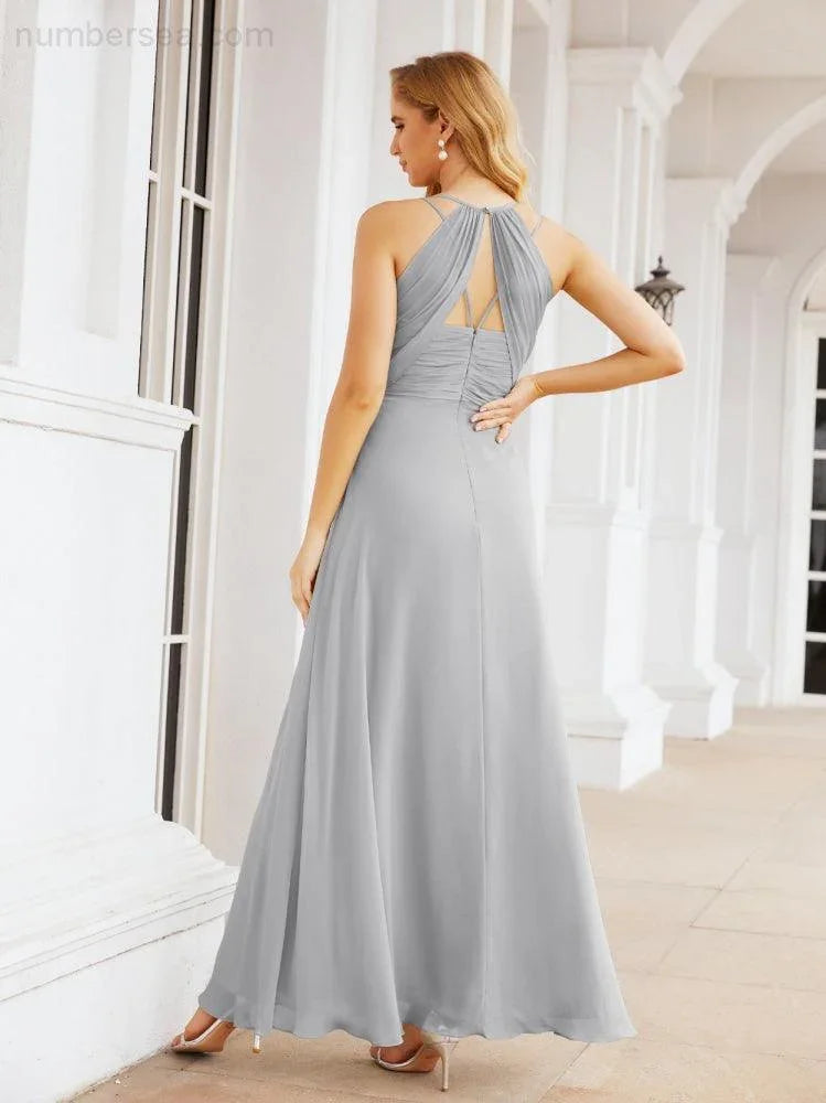 Vestidos de Damas de Honra Numbersea com Alças Duplas de Espaguete para Mulher Vestido Longo Formal para Festa com Fenda Lateral 28051