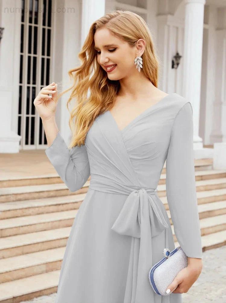 Bridesmaid Dress V-Back Waist Belt Mother of the Bride Wedding Guest SY28031 by numbersea