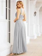 Numbersea Abiti da damigella incrociati con collo all'americana per festa, matrimonio, sera, ballo di fine anno, abiti lunghi da ballo 28053