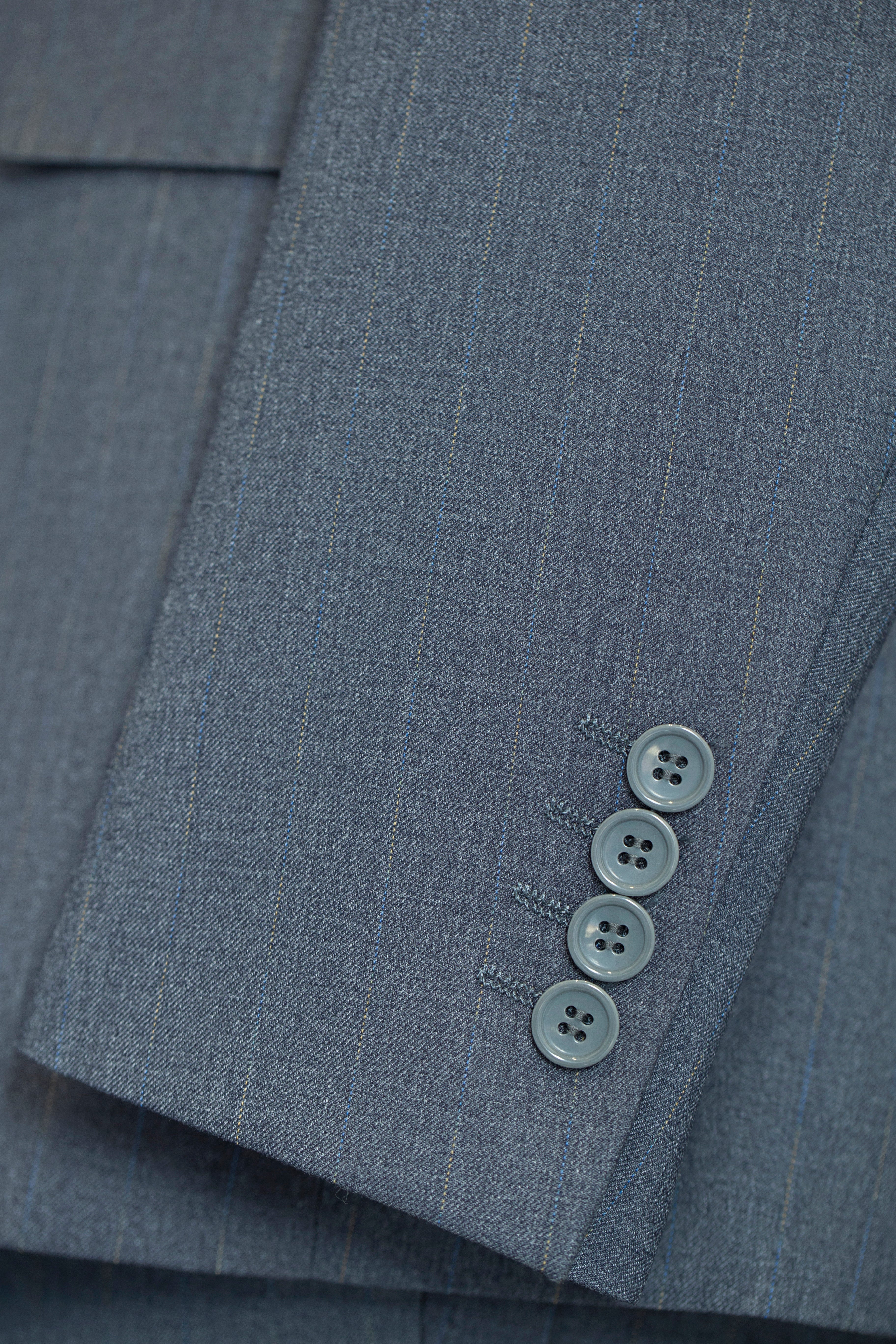 Three-Piece Subtle Pinstripe Grey Wool Suit | Tailored Formal Groom & Business Suit by 男装