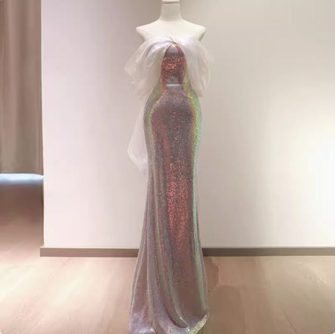 Charmantes Pailletten-Meerjungfrau-Abendkleid, glänzend, lang, Ballkleid Y7687