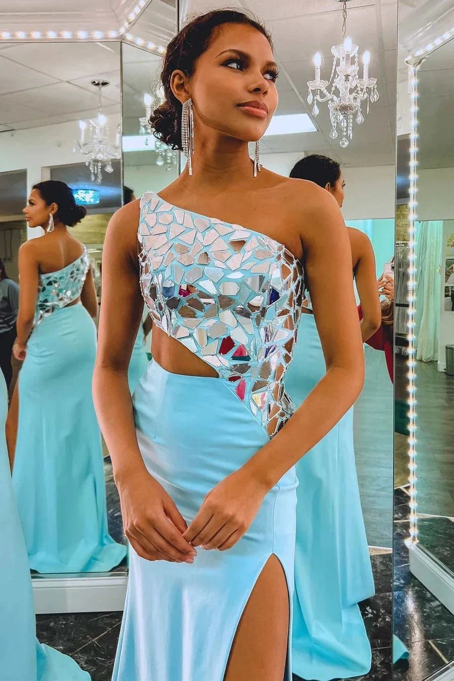 Ashley |Sheath One Shoulder Cut Mirror Sequins Prom Dress by KissProm