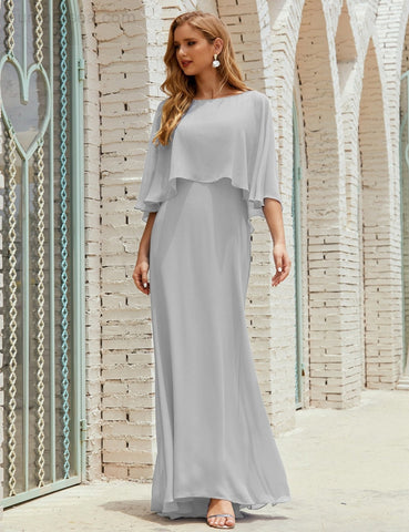 Sunnderly  Bridesmaid Dress Women Long Sleeve V-Neck Chiffon Formal Wedding Party Dress SY28018