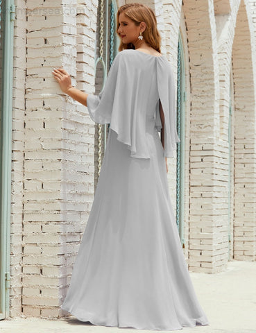 Sunnderly  Bridesmaid Dress Women Long Sleeve V-Neck Chiffon Formal Wedding Party Dress SY28018