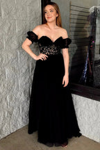 Rachel |A line Sweetheart Chiffon Prom Dress with Puff Sleeves by KissProm