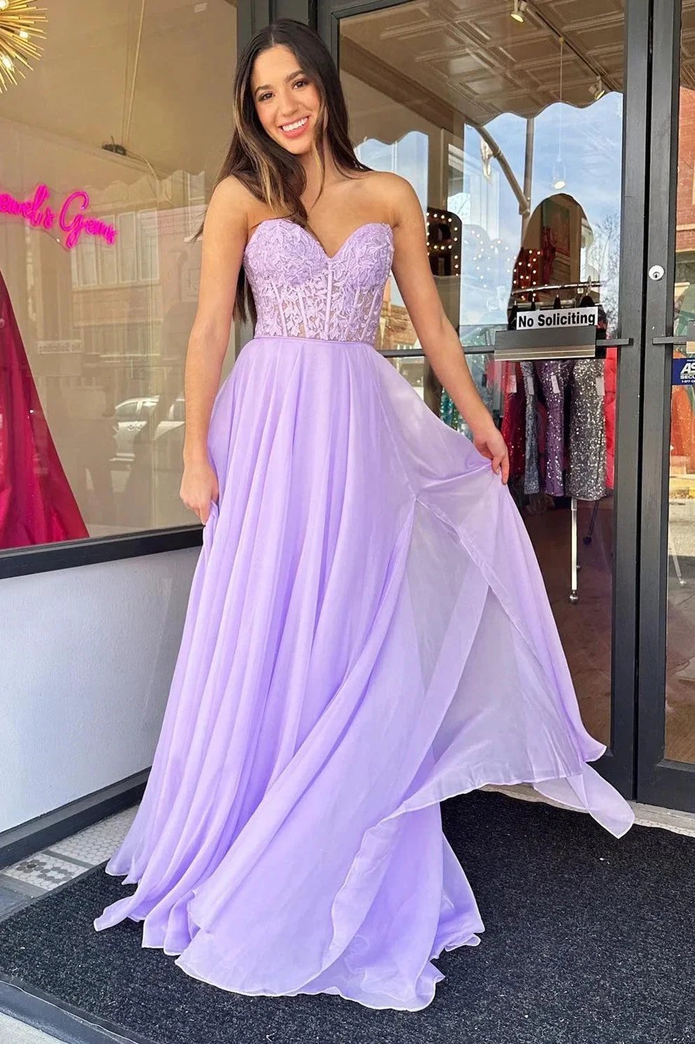 Rachel |A line Sweetheart Chiffon Prom Dress with Puff Sleeves by KissProm