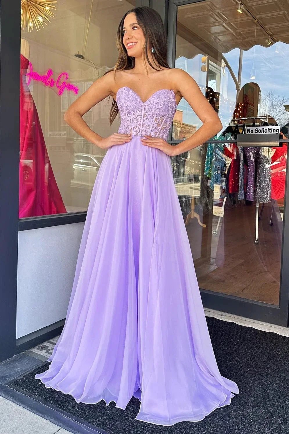 Rachel |A line Sweetheart Chiffon Prom Dress with Puff Sleeves by KissProm