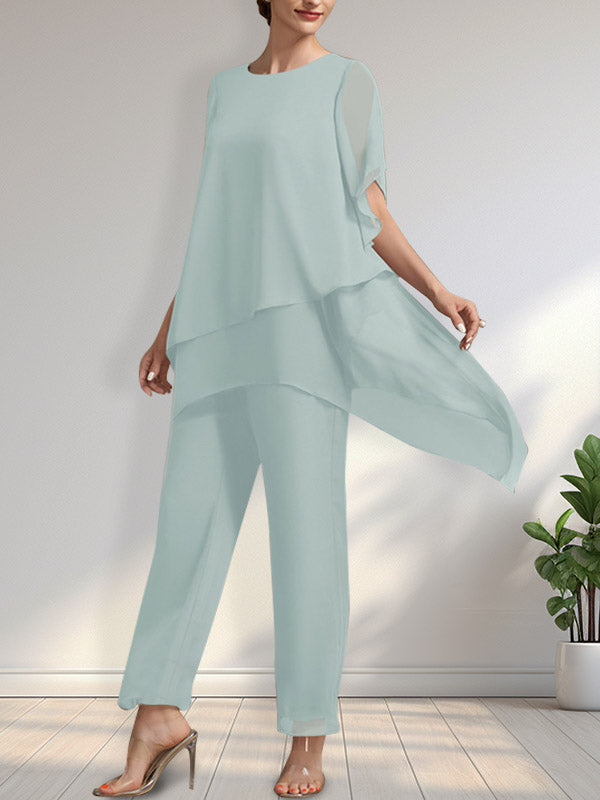 Separates Jumpsuit/Pantsuit Scoop Ankle-Length Chiffon Mother of the Bride Dress