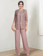 Chiffon Jewel Neck Mother of the Bride Pantsuits with Jacket by Dreamylily