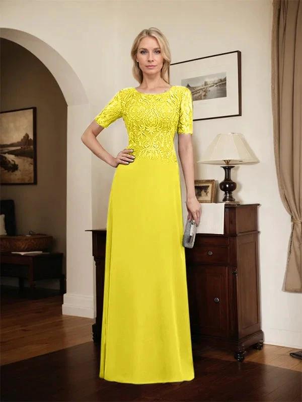A-line Scoop Floor-Length Lace Chiffon Mother of the Bride Dress With Sequins by Dreamylily