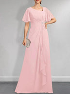 A-line Asymmetrical Floor-Length Chiffon Mother of the Bride Dress With Pleated Beading Sequins by Dreamylily