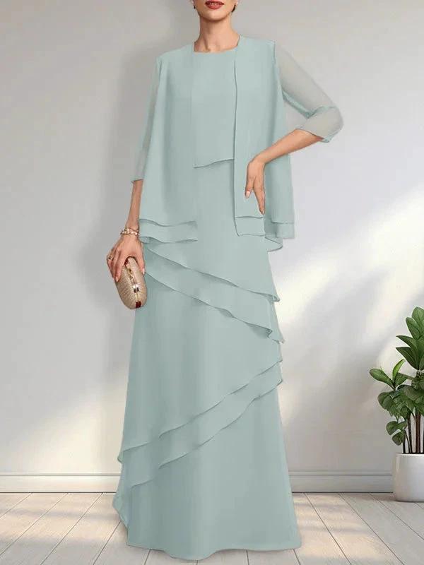 Sheath Scoop Floor-Length Chiffon Mother of the Bride Dress by Dreamylily