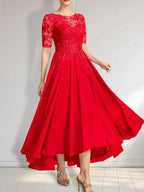 A-line Scoop Illusion Asymmetrical Chiffon Lace Mother of the Bride Dress With Sequins by Dreamylily