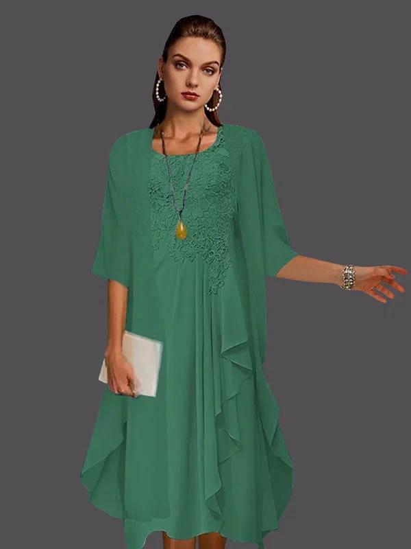 Two Piece A-Line Chiffon Lace Sleeveless Jacket Dresses with Pleats Appliques by Dreamylily