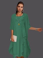 Two Piece A-Line Chiffon Lace Sleeveless Jacket Dresses with Pleats Appliques by Dreamylily