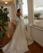 Classic White Satin Strapless Ball Gown Wedding Dress with Train SW182
