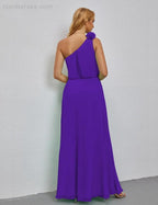 Ruffled One Shoulder Sleeveless Long Bridesmaid Dresses A-line Formal Evening Gown Side Split 28080 by numbersea
