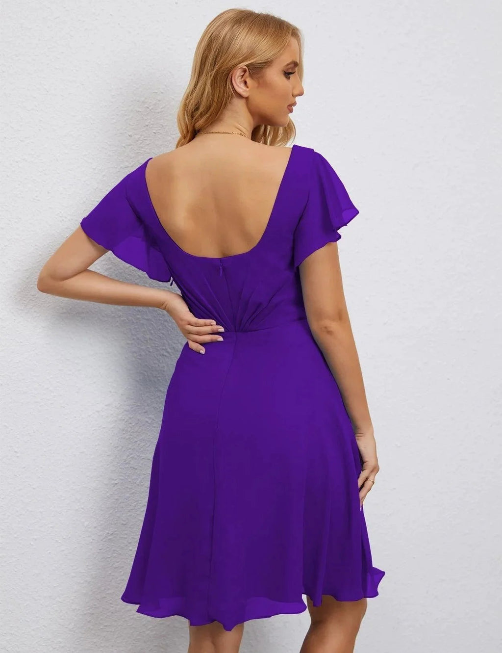 Numbersea U Back Homecoming Dress Formal Prom Dress Knee Length Short Sleeves Cocktail Party Dress 28077 by numbersea