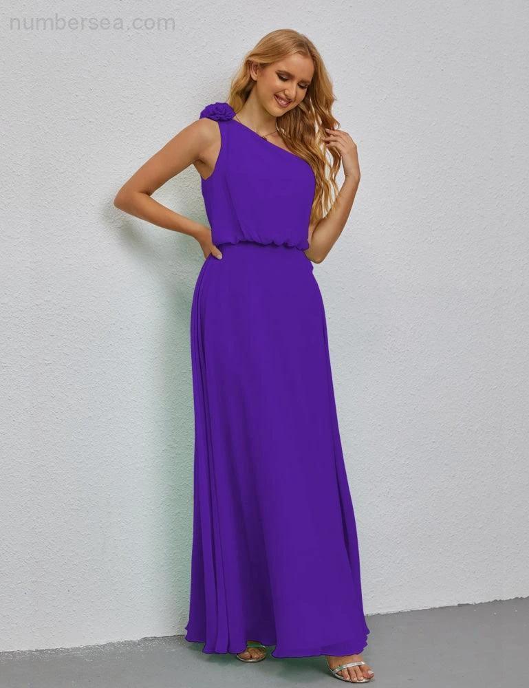 Ruffled One Shoulder Sleeveless Long Bridesmaid Dresses A-line Formal Evening Gown Side Split 28080 by numbersea