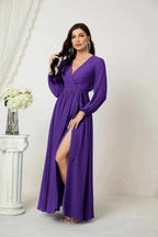 Sunnderly Evening Dresses Deep V-Neck Chiffon Bridesmaid Dresses Long Bishop Sleeve Side Split Formal Dress SY2806 by numbersea