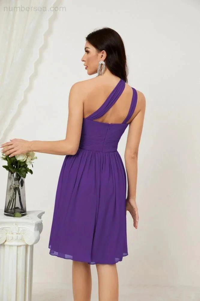 Numbersea Women Chiffon Short One Shoulder Bridesmaid Dress Formal Dresses for Party Homecoming 2804 by numbersea