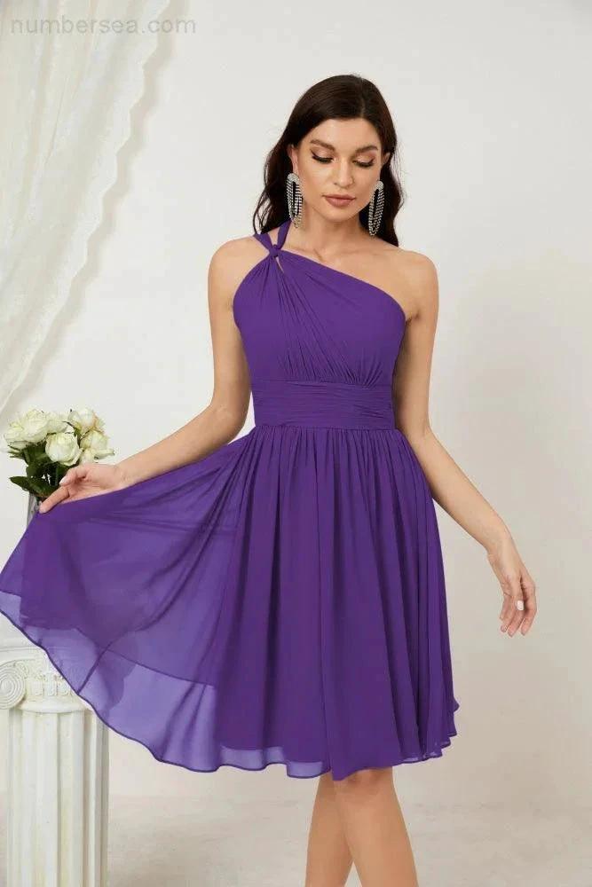Numbersea Women Chiffon Short One Shoulder Bridesmaid Dress Formal Dresses for Party Homecoming 2804 by numbersea
