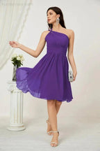 Numbersea Women Chiffon Short One Shoulder Bridesmaid Dress Formal Dresses for Party Homecoming 2804 by numbersea