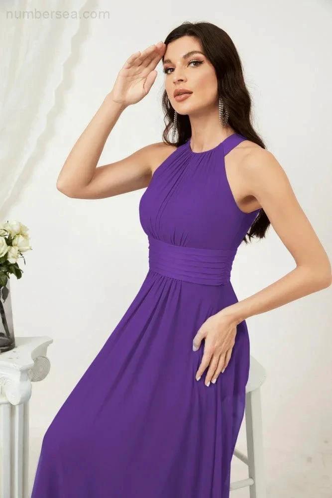 Numbersea Formal Party Gown Dress Chiffon Halter Long Sleeveless Bridesmaid Dresses 2802 by numbersea