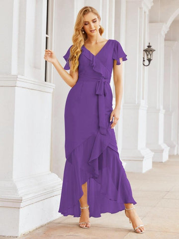 Numbersea Ruffled Bridesmaid Dresses Mermaid Formal Violin Evening Party Prom Gowns 28042