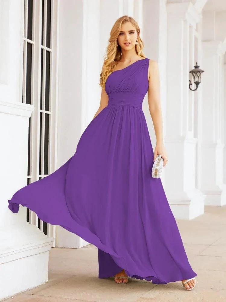 Numbersea One Shoulder Bridesmaid Dresses Long Maxi Formal Evening Party Prom Gowns 28061 by numbersea