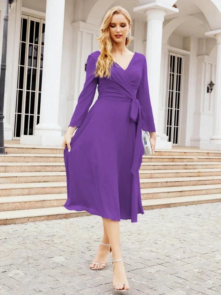 Bridesmaid Dress V-Back Waist Belt Mother of the Bride Wedding Guest SY28031 by numbersea