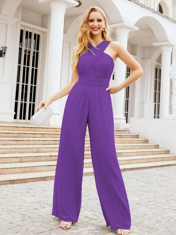 Combinaison à encolure croisée Numbersea Robe de soirée formelle Robes longues de demoiselle d'honneur Pantalon évasé 28033