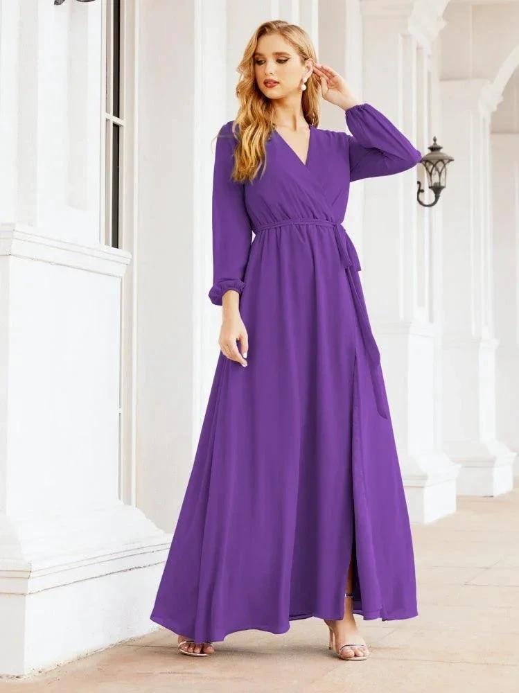 Sunnderly Women's Chiffon Bridesmaid Dress A line Long Sleeves Formal Evening Prom Gown for Wedding Guest SY28032 by numbersea