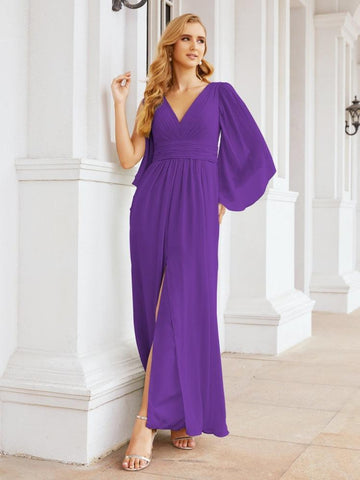 Numbersea Bridesmaid Dresses with Split for Wedding Party Flutter Sleeves 28045