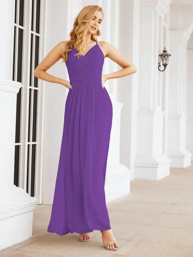 Robes de demoiselle d'honneur Numbersea à bretelles spaghetti, col en V, longues, coupe évasée, robes de bal formelles 28063