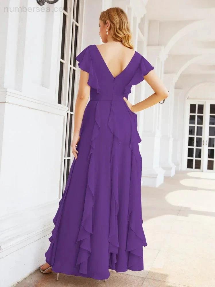 Ruffled Bridesmaid Dresses with Sleeves Long Formal Party Dress 28041 by numbersea