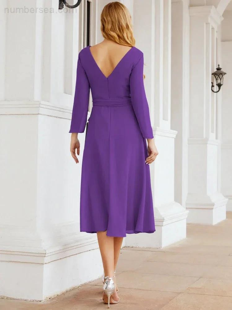 Bridesmaid Dress V-Back Waist Belt Mother of the Bride Wedding Guest SY28031 by numbersea