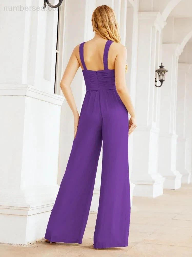 Numbersea Crisscross Neck Jumpsuit Formal Evening Dress Long Bridesmaid Dresses Bell-bottomed Pants 28033 by numbersea