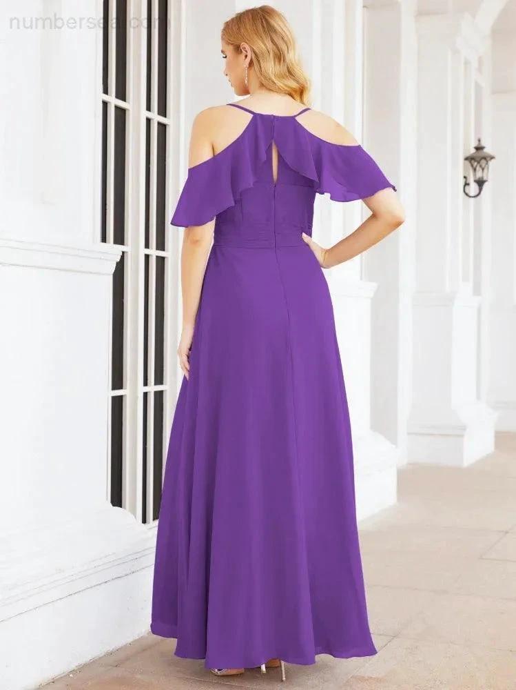 Numbersea Cold Shoulder Long Bridesmaid Dresses Side Slit Formal Prom Gowns Party Wedding 28070 by numbersea