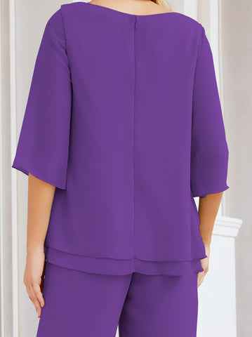 Sunnderly Elegant 2 Piece Mother of The Bride Dress Plus Size Pant Suits Ruffle Layers Sliver Housecoat SY28064