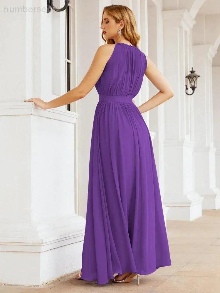 Numbersea Halter Bridesmaid Dress Empire Waist Formal Evening Prom Gown for Mother of The Bride 28030 by numbersea