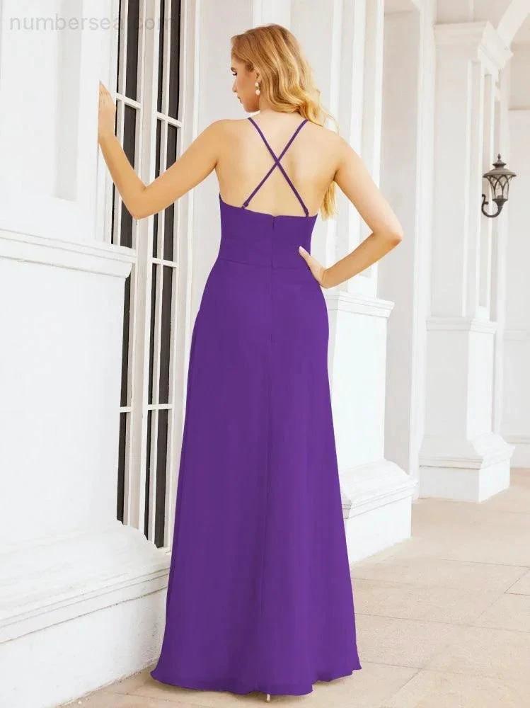 Numbersea Halter Bridesmaid Dresses with Pockets Sleeveless Formal Evening Party Prom Gowns 28055 by numbersea
