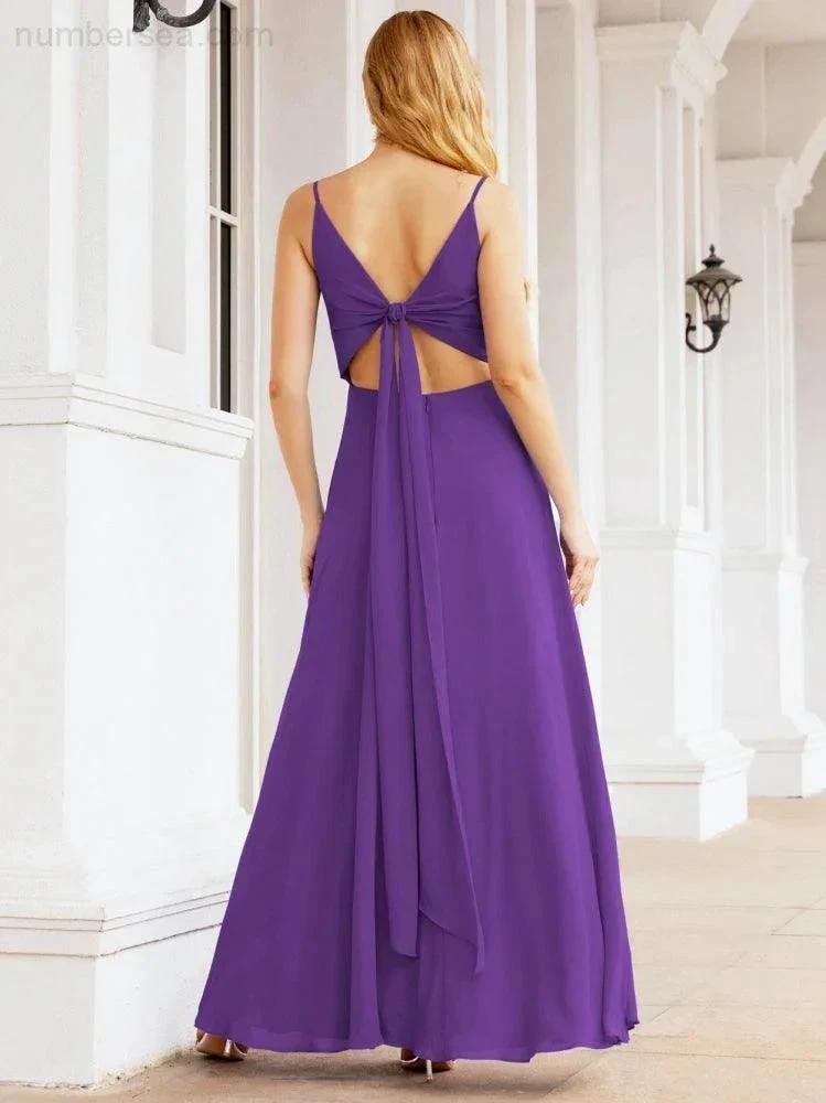 Numbersea Spaghetti Strap Bridesmaid Dresses V Neck Butterfly Back Fromal Evening Party Prom Gown 28036 by numbersea