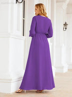 Sunnderly Women's Chiffon Bridesmaid Dress A line Long Sleeves Formal Evening Prom Gown for Wedding Guest SY28032 by numbersea