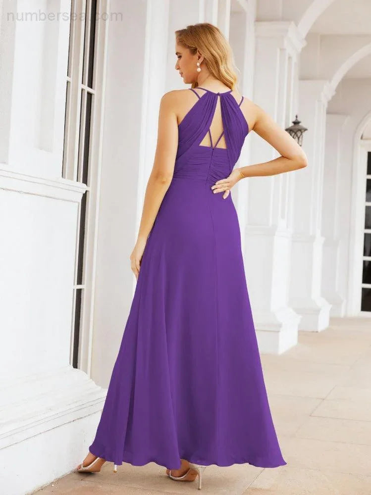 Vestidos de Damas de Honra Numbersea com Alças Duplas de Espaguete para Mulher Vestido Longo Formal para Festa com Fenda Lateral 28051