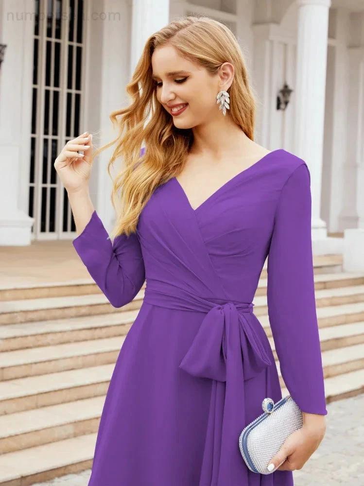 Bridesmaid Dress V-Back Waist Belt Mother of the Bride Wedding Guest SY28031 by numbersea