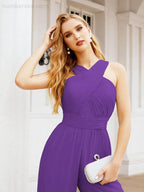 Numbersea Crisscross Neck Jumpsuit Formal Evening Dress Long Bridesmaid Dresses Bell-bottomed Pants 28033 by numbersea