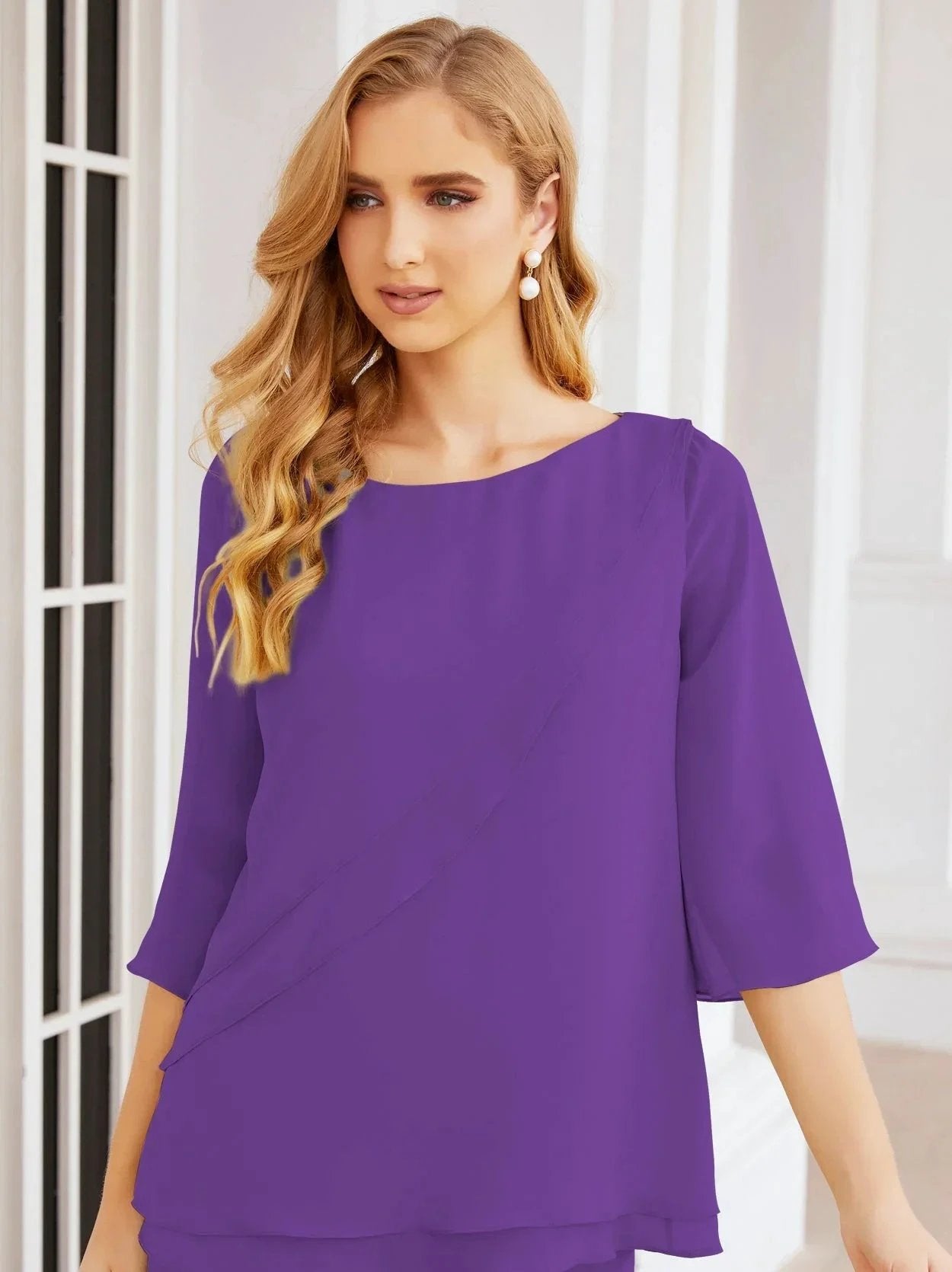 Sunnderly Elegant 2 Piece Mother of The Bride Dress Plus Size Pant Suits Ruffle Layers Sliver Housecoat SY28064 by numbersea