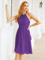 Numbersea Halter Chiffon Bridesmaid Dresses Short Sleeveless Formal Party Dress Open Back 28023 by numbersea